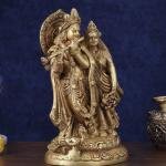 Brass Superfine Radha Krishna Together Idol | 12.5" x 5.5" x 9" (32 x 14 x 23 cm) | 6 kg Premium Handcrafted Divine Statue | Temple Home Decor | Traditional Art